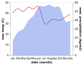 temperature and rainfall during the year in Pangala