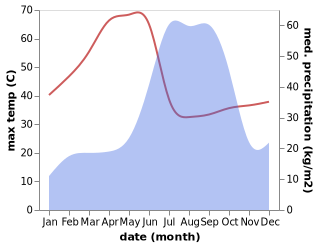 temperature and rainfall during the year in Pandhurna