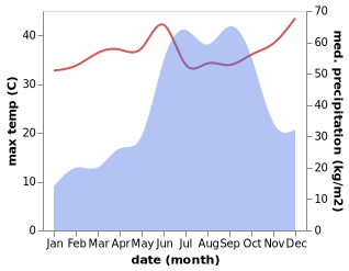 temperature and rainfall during the year in Artist Village