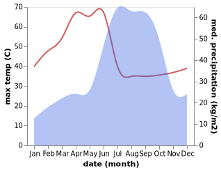 temperature and rainfall during the year in Hinganghat