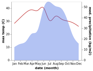 temperature and rainfall during the year in Thoubal