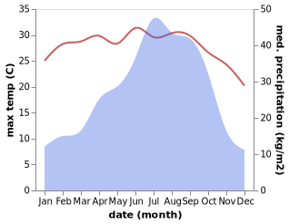 temperature and rainfall during the year in Shillong