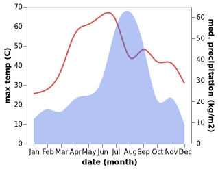 temperature and rainfall during the year in Alipur