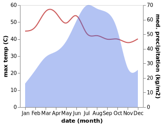 temperature and rainfall during the year in Pipili