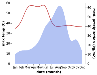 temperature and rainfall during the year in Abu Road