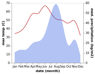 temperature and rainfall during the year in Bagar