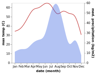 temperature and rainfall during the year in Churu