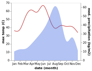 temperature and rainfall during the year in Nimaj