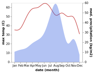 temperature and rainfall during the year in Ratangarh