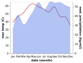 temperature and rainfall during the year in Alwar Tirunagari