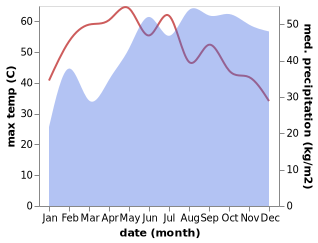 temperature and rainfall during the year in Puliyankudi