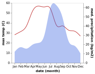 temperature and rainfall during the year in Nagina