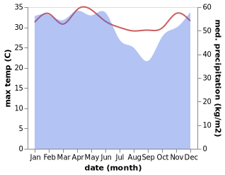 temperature and rainfall during the year in Muntok