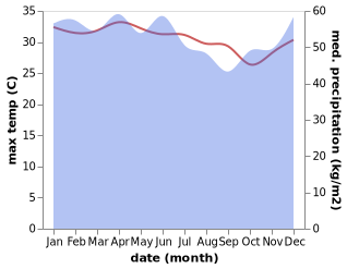 temperature and rainfall during the year in Mukomuko