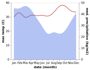 temperature and rainfall during the year in Ambarawa