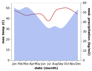 temperature and rainfall during the year in Indrajaya Satu