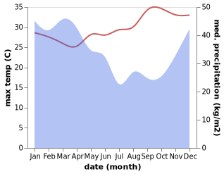 temperature and rainfall during the year in Ajung