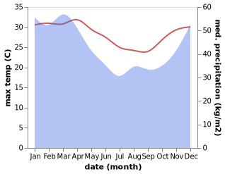 temperature and rainfall during the year in Argotirto Krajan