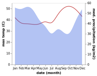 temperature and rainfall during the year in Nganjuk