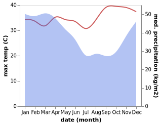 temperature and rainfall during the year in Pahing Jalatrang