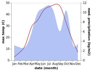 temperature and rainfall during the year in Chadgan