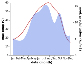 temperature and rainfall during the year in Shahin Shahr