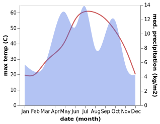 temperature and rainfall during the year in Bardsir