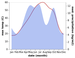 temperature and rainfall during the year in Kerman