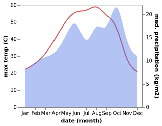 temperature and rainfall during the year in Ar Rutbah