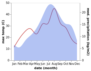 temperature and rainfall during the year in Castel di Ieri