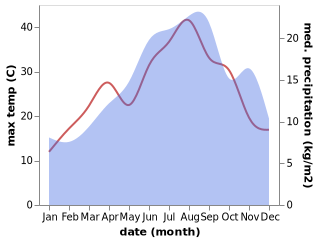 temperature and rainfall during the year in Sasso di Castalda