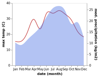 temperature and rainfall during the year in Falconara Albanese