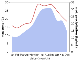 temperature and rainfall during the year in Casaletto Spartano