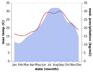 temperature and rainfall during the year in Pisciotta