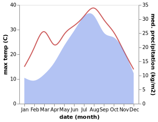 temperature and rainfall during the year in Anzola dell'Emilia