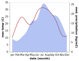 temperature and rainfall during the year in Bore