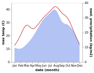 temperature and rainfall during the year in Carpi