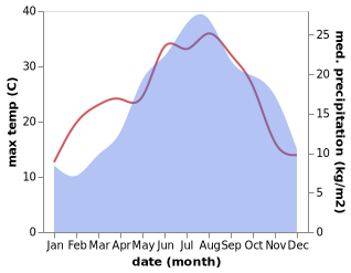 temperature and rainfall during the year in Castrocaro Terme