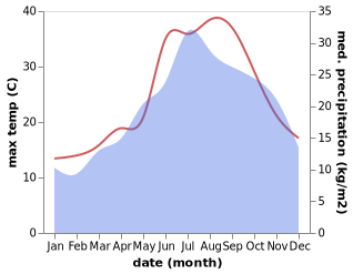 temperature and rainfall during the year in Bassano Romano