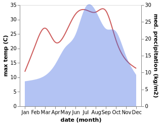 temperature and rainfall during the year in Arenzano