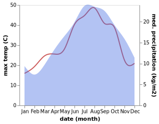 temperature and rainfall during the year in Alà dei Sardi