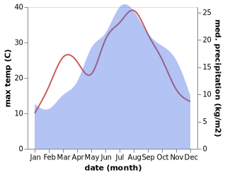 temperature and rainfall during the year in Apecchio