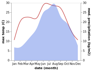 temperature and rainfall during the year in Mezzano