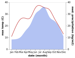 temperature and rainfall during the year in Agugliaro