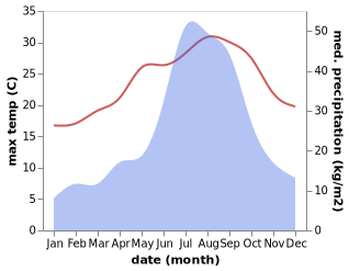 temperature and rainfall during the year in Kawaguchi