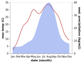 temperature and rainfall during the year in Aizu-Wakamatsu