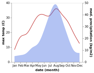 temperature and rainfall during the year in Midori