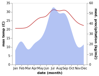 temperature and rainfall during the year in Nagata