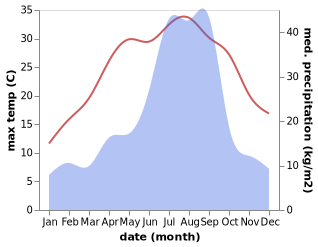 temperature and rainfall during the year in Hita