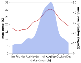 temperature and rainfall during the year in Hamada